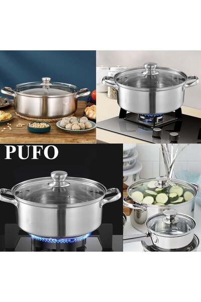 PUFO Stainless Steel Pot with Handles and Glass Lid, 6 L Capacity - Easy and Elegant Cooking Every Day