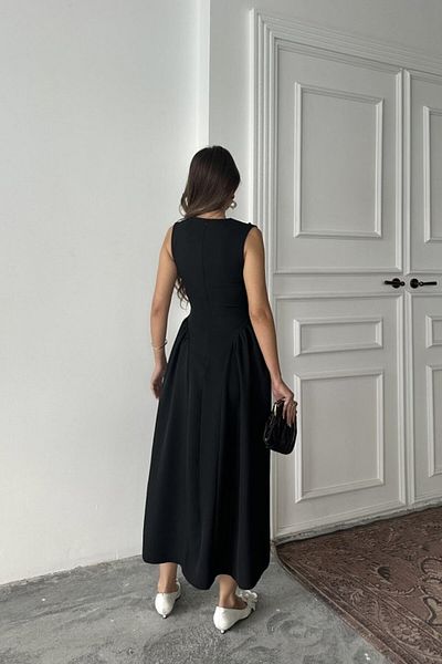 VİVALETTA Fashion Shop & Boutique Black Rose Detailed Atlas Dress