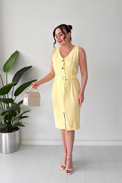 MaziButik Pen Denim Dress Yellow