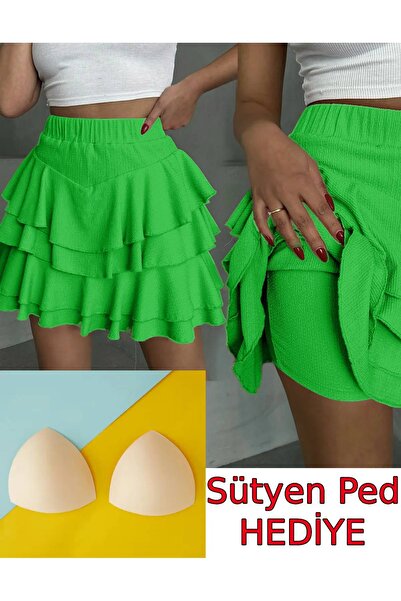 BENİMOLMALI Şortlu Etek Fırfır Etek Şortlu Mini Etek Şort Etek Yüksek Bel Etek Likralı Etek Hediyeli Ürün