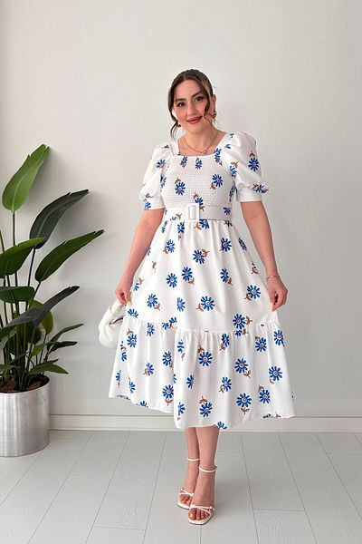 MaziButik Rochie cu flori căptușită Albastru