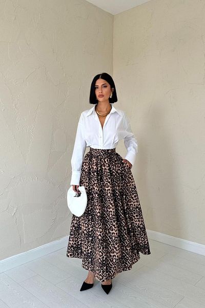 MODAVERA Leopard Leopard Gathered Long Skirt