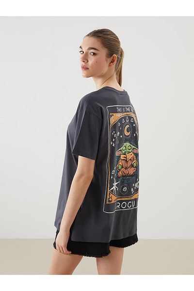 LC Waikiki Xside Anthracite Crew Neck Star Wars Printed Women's T-Shirt