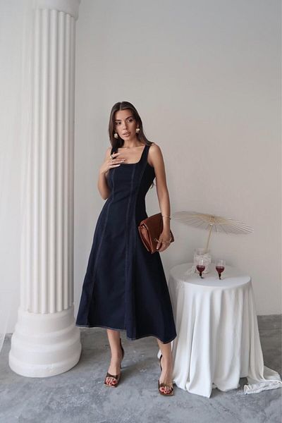 Moda Asmira Navy Blue Double Stitched Gabardine Dress