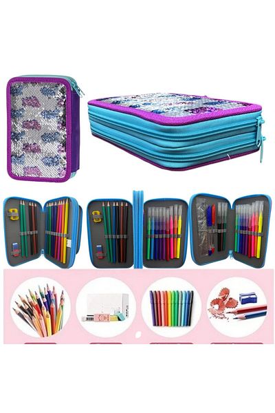ED Double Decker Pencil Box Full 2 Zippers Unique