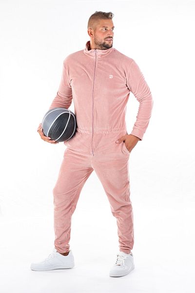 dendy Pánský overal plyšový dlouhý Pink 342/L