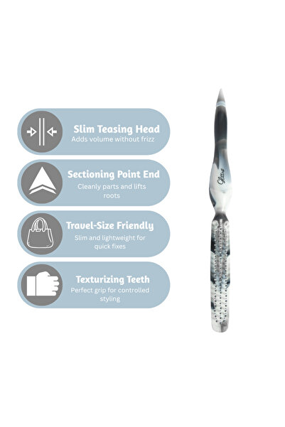 glitters Teasing Comb, Marble Design for Men and Women, Soft Handle, Black