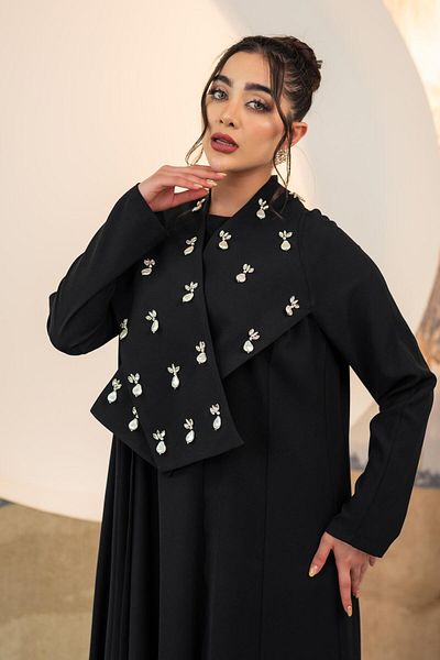YAFA CLOTHING & ACCESSORIES Handcrafted Abaya Dress Double Set Black
