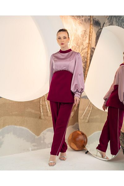 YAFA CLOTHING & ACCESSORIES Blouse Pants Double Set Plum
