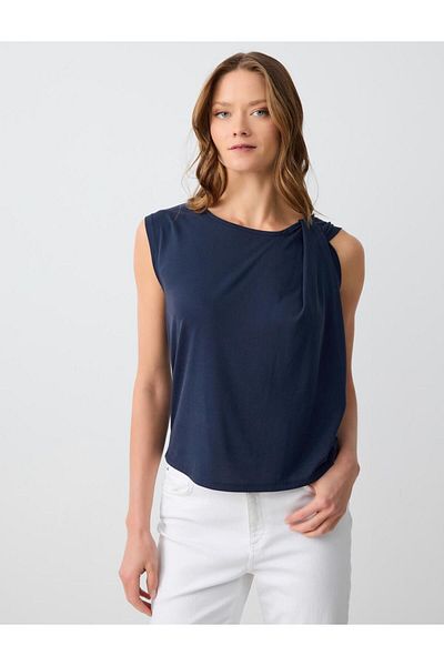 Jimmy Key Relaxed Fit Asymmetric Collar Sleeveless Modal Blouse