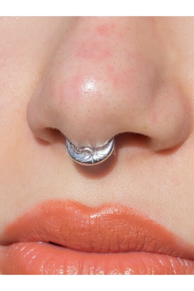 MORNEVA Cerrahi Çelik Çizgili Ay Yüz Kilitli Halka Septum Piercingi