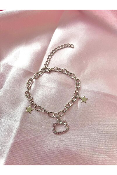 bohemian takı tasarim Hello Kitty Pembe Kalın Zincirli Bileklik