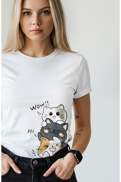 PARUNIV Tricou Dama, Pisici jucausi WOW, HI