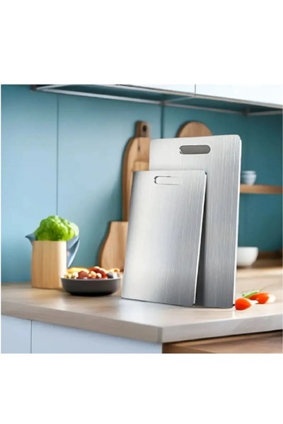 ONYS لوح تقطيع من الفولاذ المقاوم للصدأ - مجموعة مكونة من قطعتين لوح تقطيع مضاد للبكتيريا عالي الجودة - حجم متوسط ​​وكبير