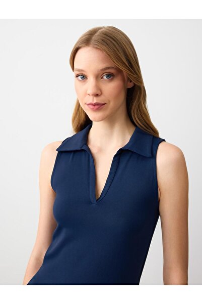 Jimmy Key Navy Sleeveless Polo Blouse