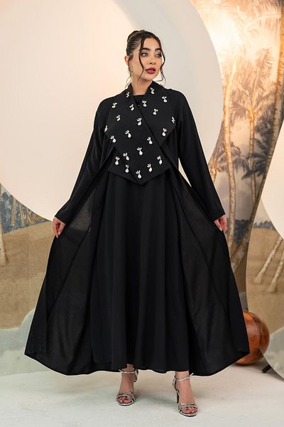 YAFA CLOTHING & ACCESSORIES Handcrafted Abaya Dress Double Set Black