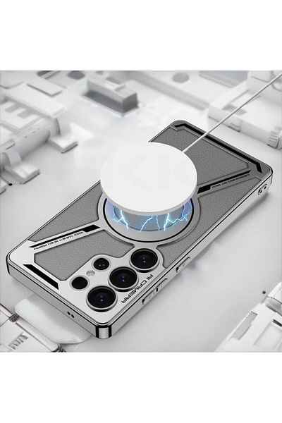 REDz Accessories Husă de protecție MagSafe Z pentru Samsung Galaxy S24 Ultra, rezistentă la șocuri, aspect piele, gri închis