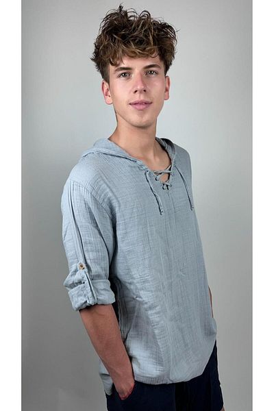 bomull textıle Men's Hooded Lace-Up Shirt