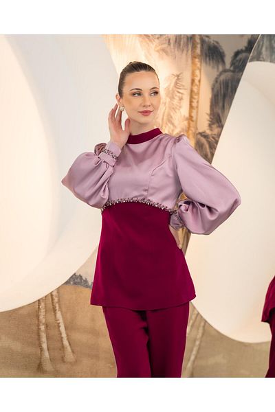YAFA CLOTHING & ACCESSORIES Blouse Pants Double Set Plum