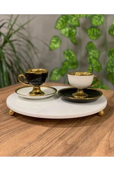 SAMTAŞ Marble Gold Footed Presentation Stand Spice Rack Oil Pot Base Gold Footed