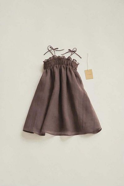 Magu Girl's Brown Thin Strap Linen Dress