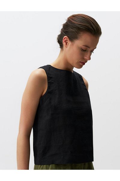 Jimmy Key Round Neck Sleeveless Linen Blouse