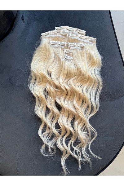 Hairpim Women's Wig Wavy 100% Human Hair Platinum (150 Gr) 7 Piece Set Çitçit705