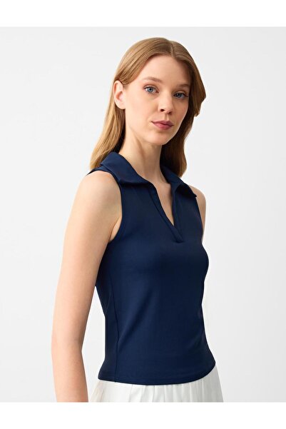 Jimmy Key Navy Sleeveless Polo Blouse