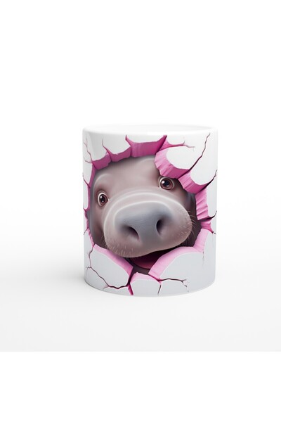 MESCHAIN كوب مطبوع عليه فرس النهر اللطيف ينظر من خلال الكراك الوردي