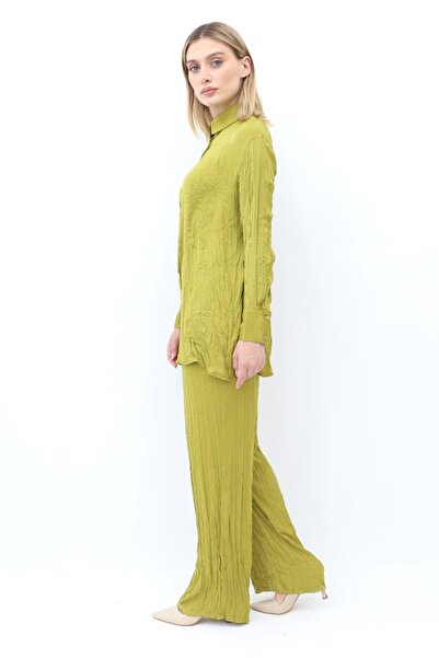 Yaqa Krinkıl Kumaş Cindrella Gömlek - Yeşil