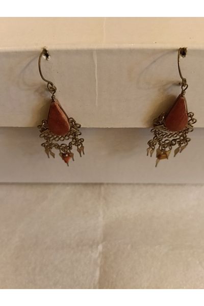 Butik Tülin Authentic Handmade Silver Alpaca Natural Stone Coffee Dangle Earrings 6X1.5 cm Made in Chile