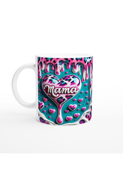 MESCHAIN Leopard Patterned Mother's Day Mug with Mama Written on Turquoise Ba...