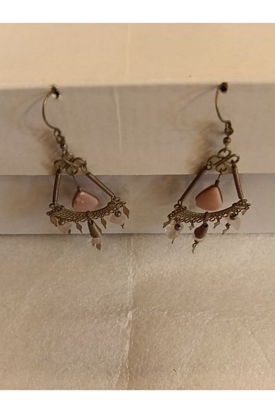 Butik Tülin Authentic Handmade Silver Alpaca Natural Stone Pink Quartz Dangle Earrings 11X3.5 cm Made in Chile
