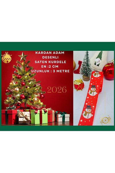 BERG ATELIER New Year's Ribbon 2cm X3 m Snowman Patterned New Year's Packages