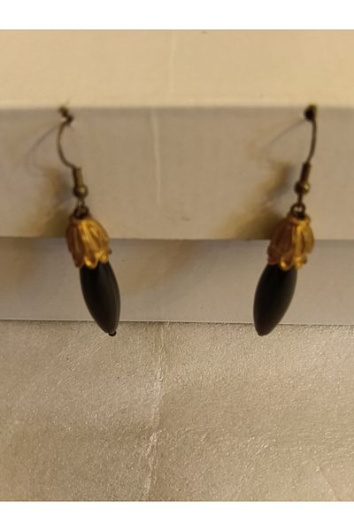 Butik Tülin Authentic Natural Stone Onyx Black Long Dangle Earrings 6.5X0.8 cm Indian Made
