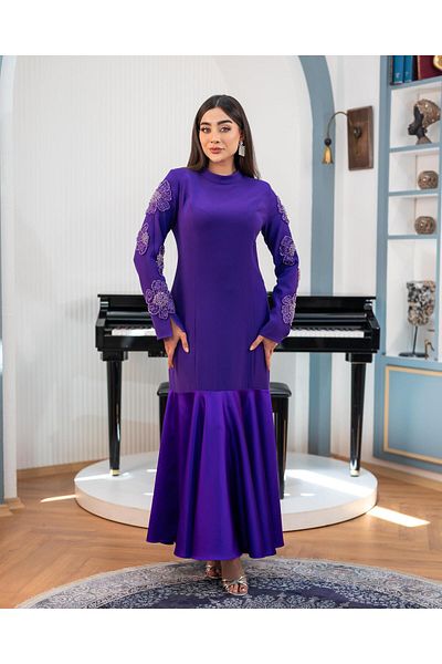 YAFA CLOTHING & ACCESSORIES Collar Hand Embroidered Dress Purple
