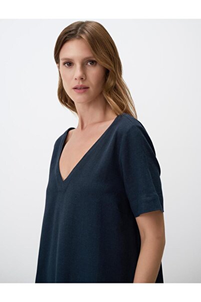 Jimmy Key V Neck Relaxed Fit Short Sleeve Midi Dress