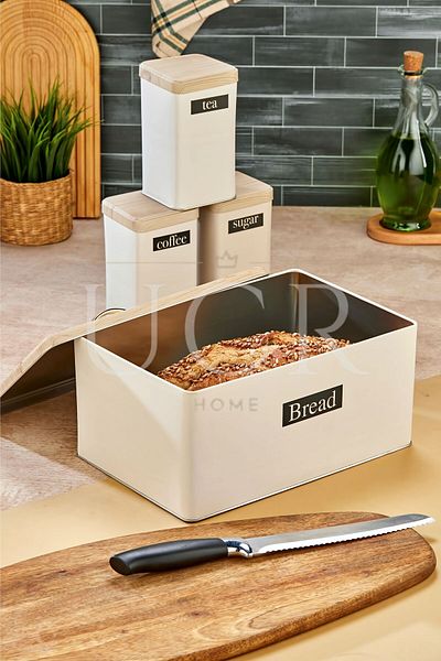 UCR HOME Retro Style Metal Bread Bin and Jar Set Bread Basket Bread Box