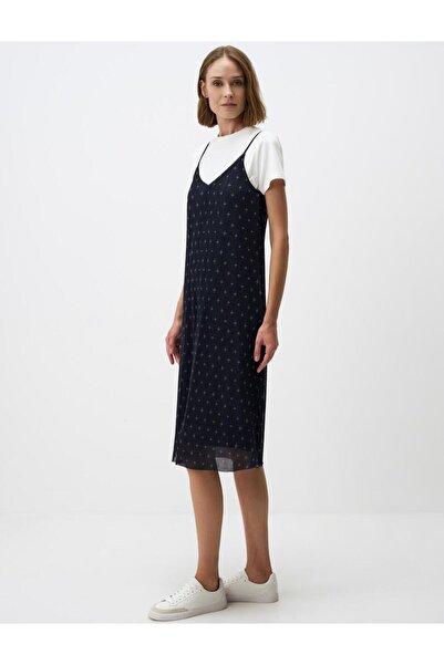 Jimmy Key Strappy V-Neck Patterned Mesh Midi Dress