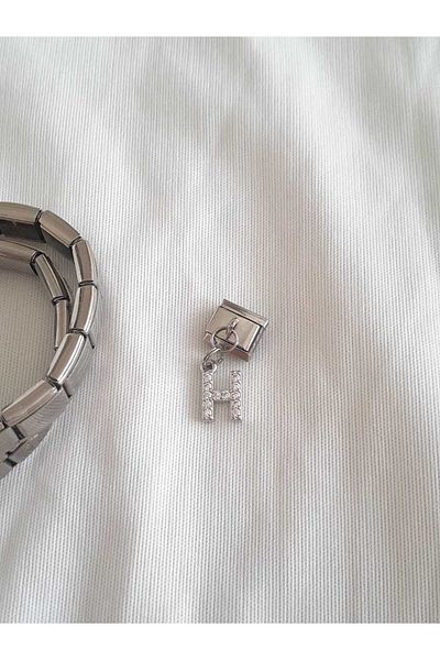bijoux uniques Steel H Letter Zircon Stone Italian Charm