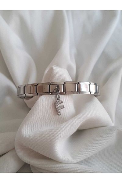 bijoux uniques Steel F Letter Zircon Stone Italian Charm Bracelet
