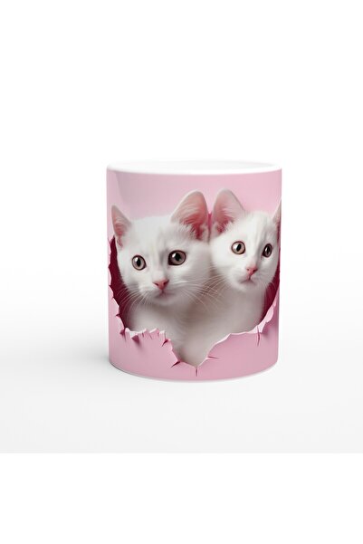 MESCHAIN كوب مطبوع عليه قطط واقعية تنظر من الأرض باللون الوردي