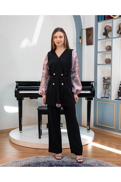 YAFA CLOTHING & ACCESSORIES Organza Sleeve Jacket Trousers Double Suit Mink