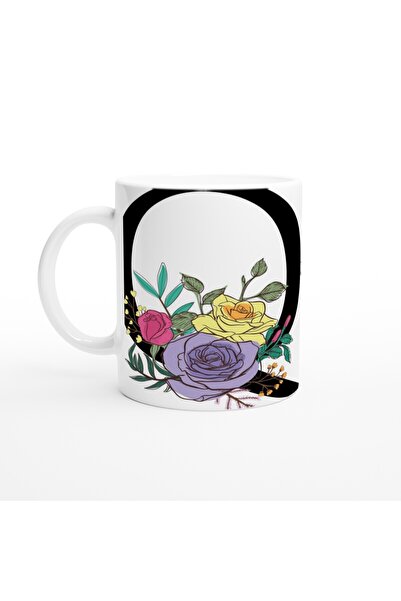Generic Brand Letter Q Letter Mug with Flower Motif