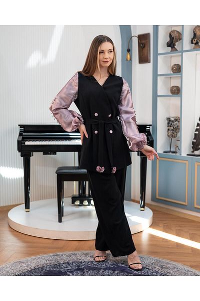 YAFA CLOTHING & ACCESSORIES Organza Sleeve Jacket Trousers Double Suit Mink