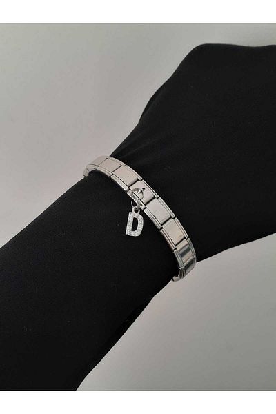 bijoux uniques Steel D Letter Zircon Stone Italian Charm Bracelet