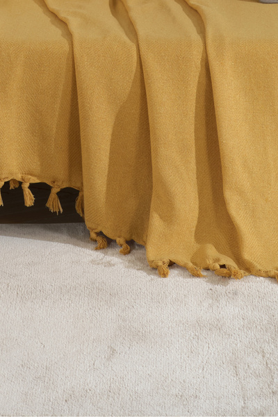 LADYNİL Natural Koltuk Örtüsü Koltuk Şalı 180 x 210 %100 Pamuk Hardal