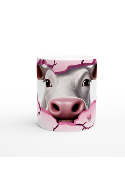 MESCHAIN Smiling Cow and Heart Cracked Wall Themed Printed Mug