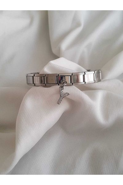 bijoux uniques Steel Y Letter Zircon Stone Italian Charm Bracelet