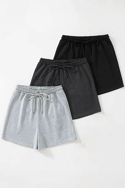 GOLSREY Σετ 3 άνετα αθλητικά σορτς Unisex χτενισμένα βαμβακερά